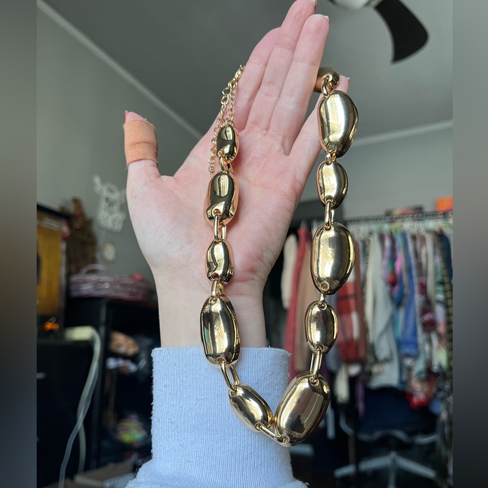 A New Day Hollow Pebble Gold Colored Necklace